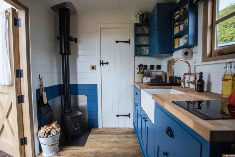the kitchen and log burner